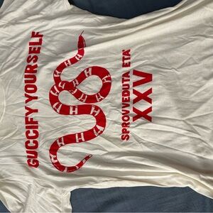 GUCCI women’s size small tee with “Guccify Yourself” logo & red snake design
